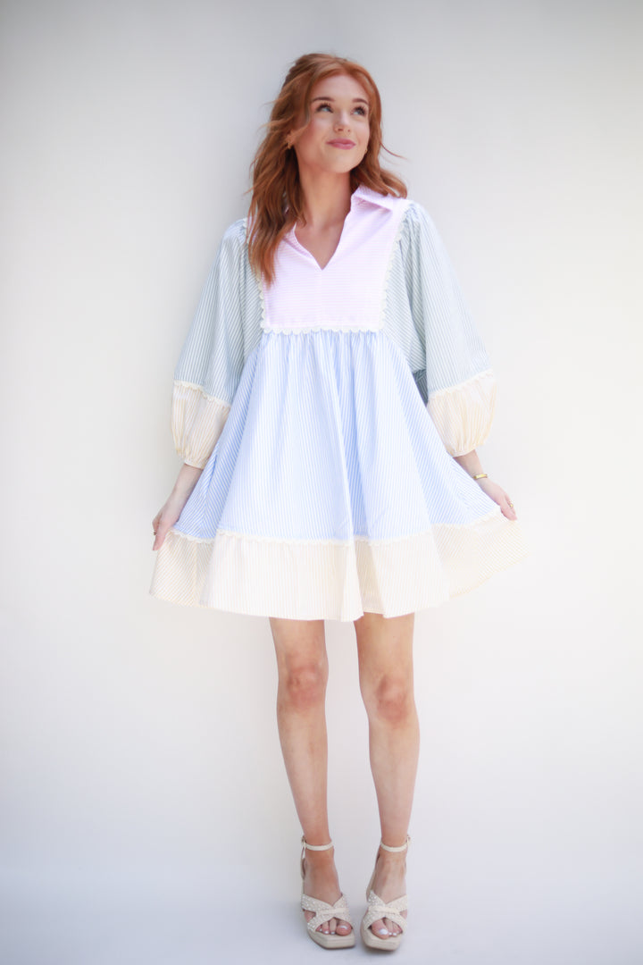 Patchwork Stripe Yoke Dress