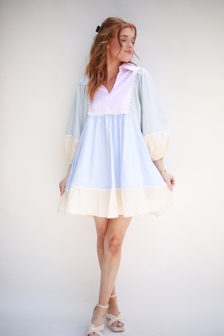 Patchwork Stripe Yoke Dress