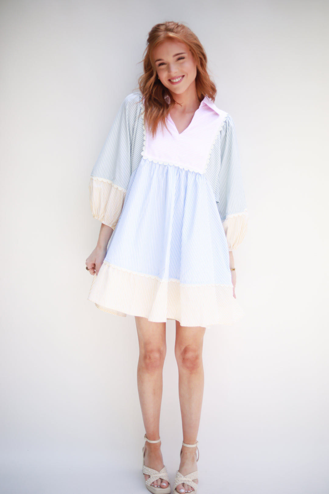Patchwork Stripe Yoke Dress