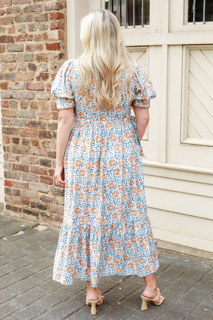 Tie Sides Puff Sleeve Midi Dress