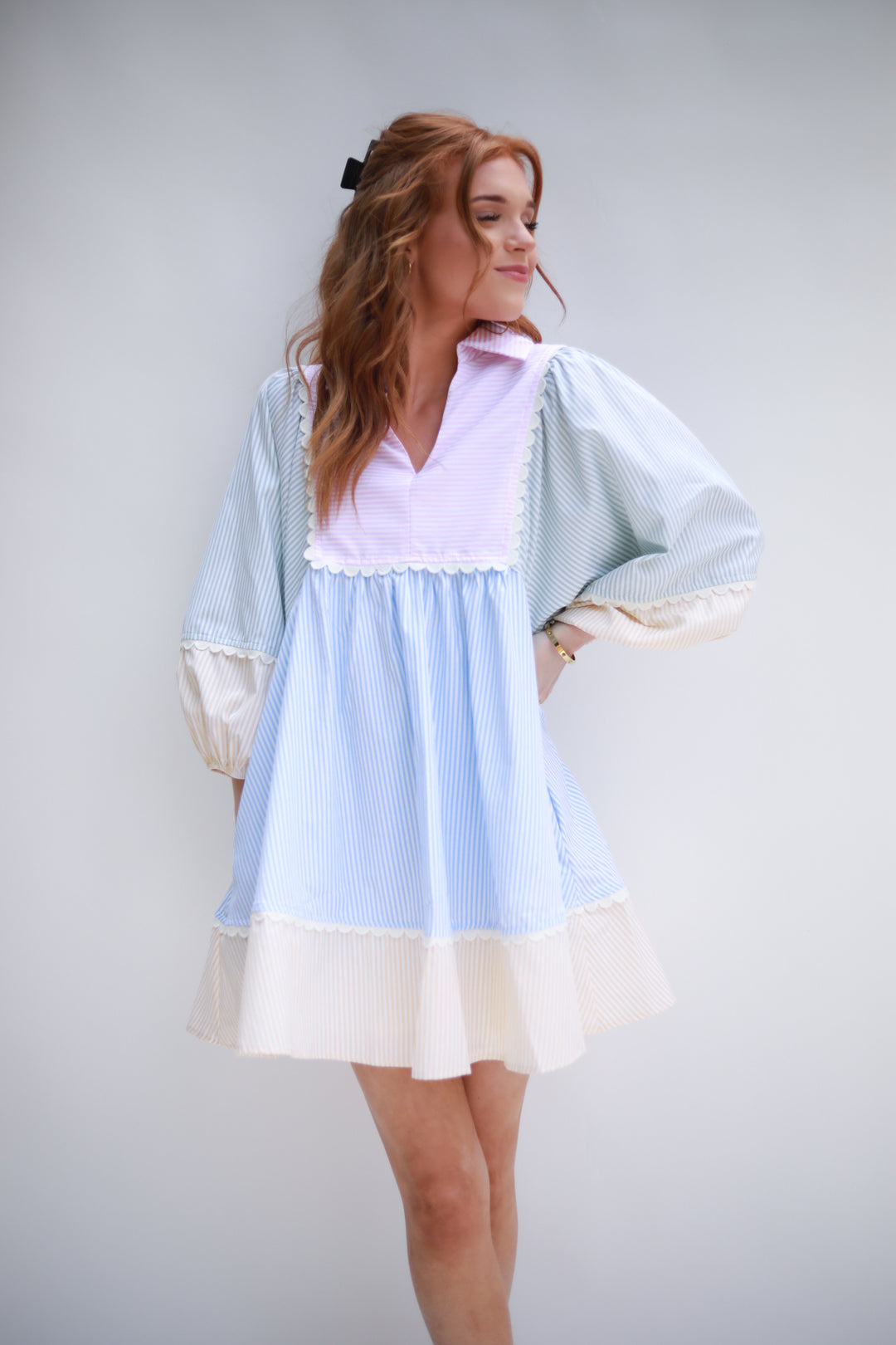 Patchwork Stripe Yoke Dress