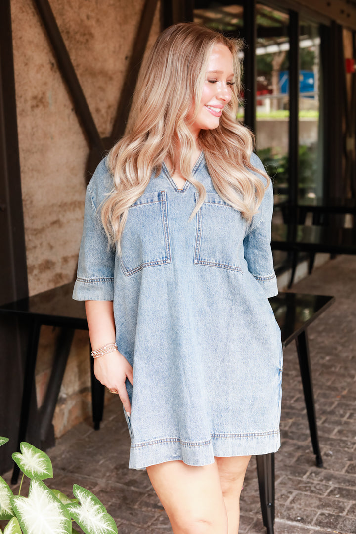 Two Pocket Denim Shift Dress