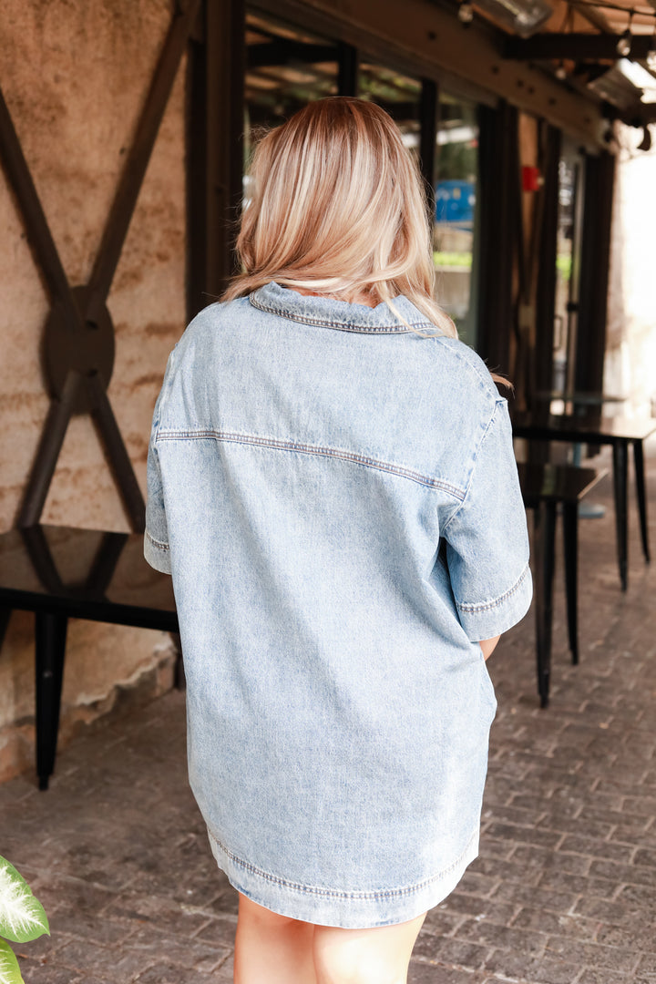 Two Pocket Denim Shift Dress