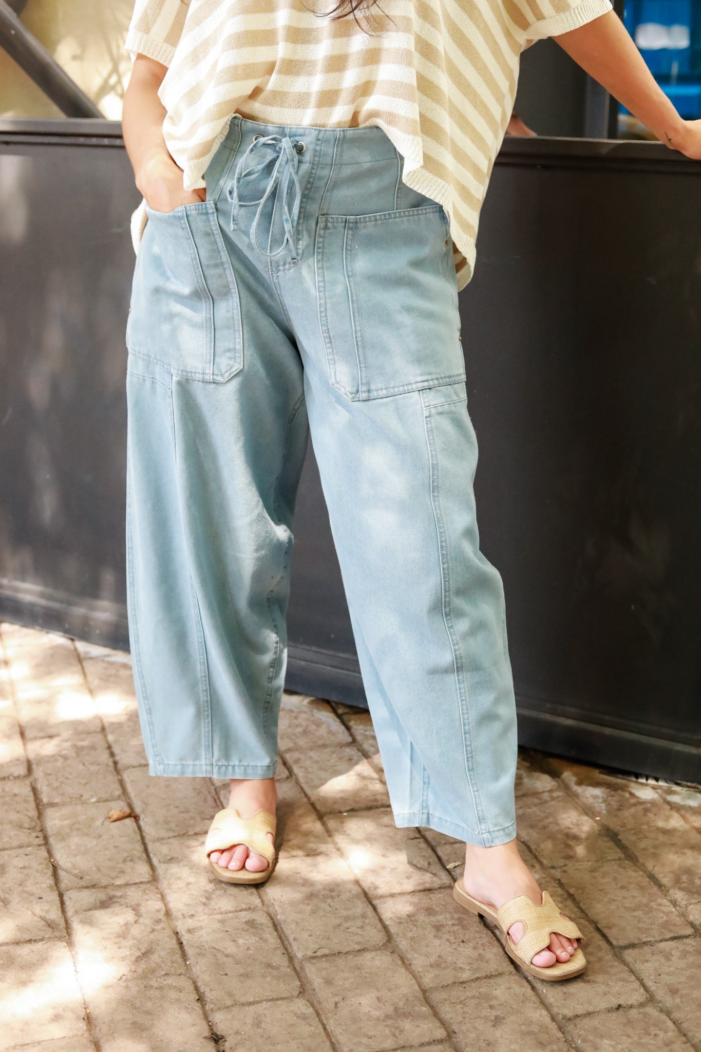 Tie Waist Barrel Pants