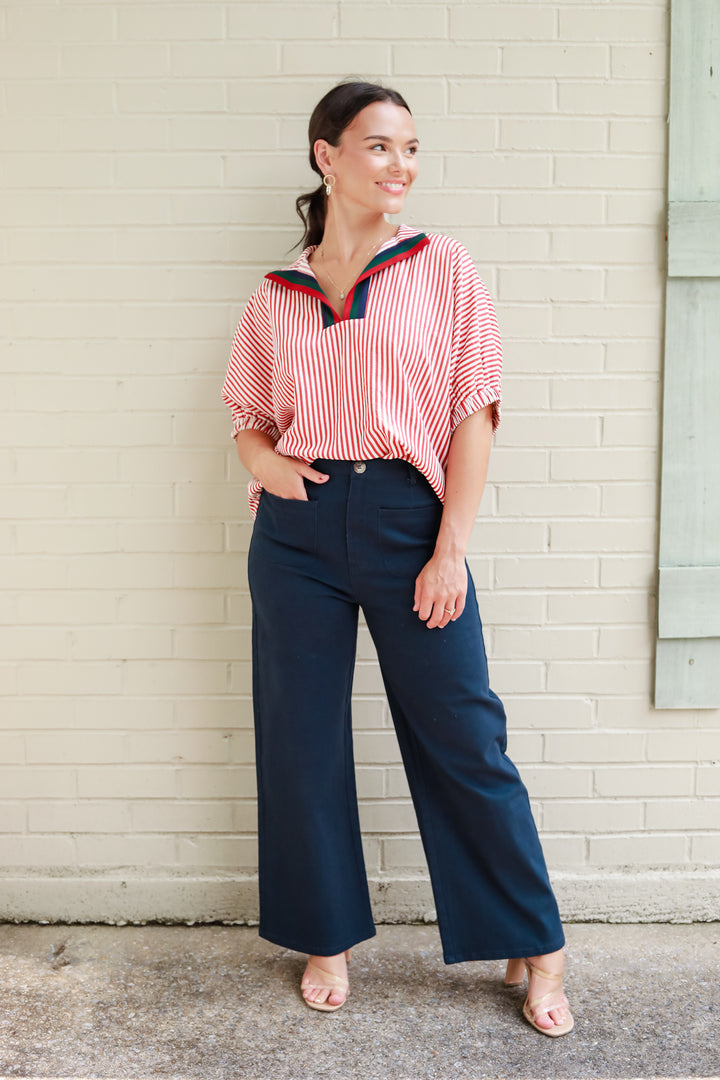 Sarah Stripe Trim Top