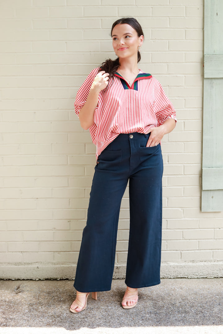 Sarah Stripe Trim Top