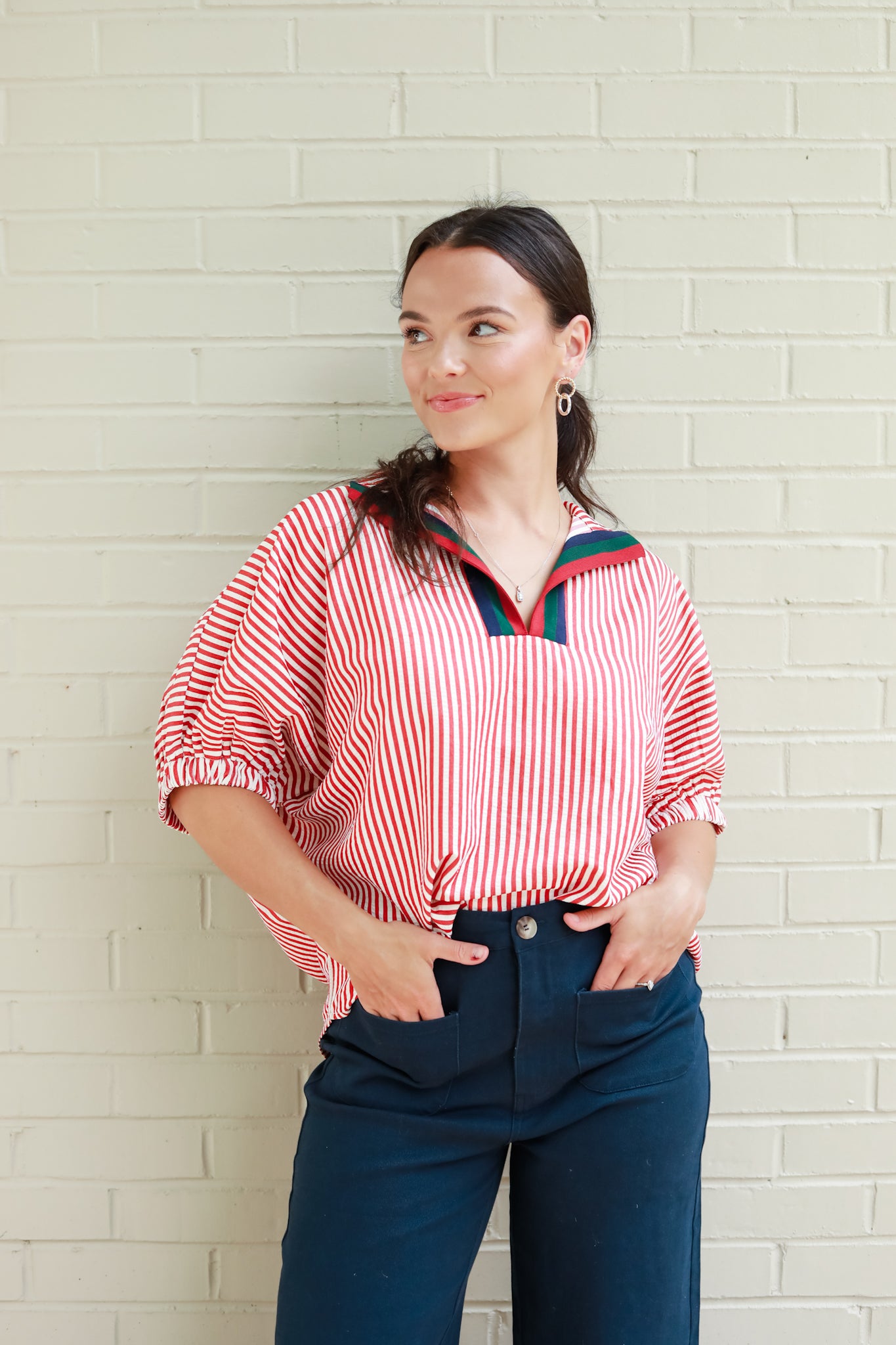Sarah Stripe Trim Top