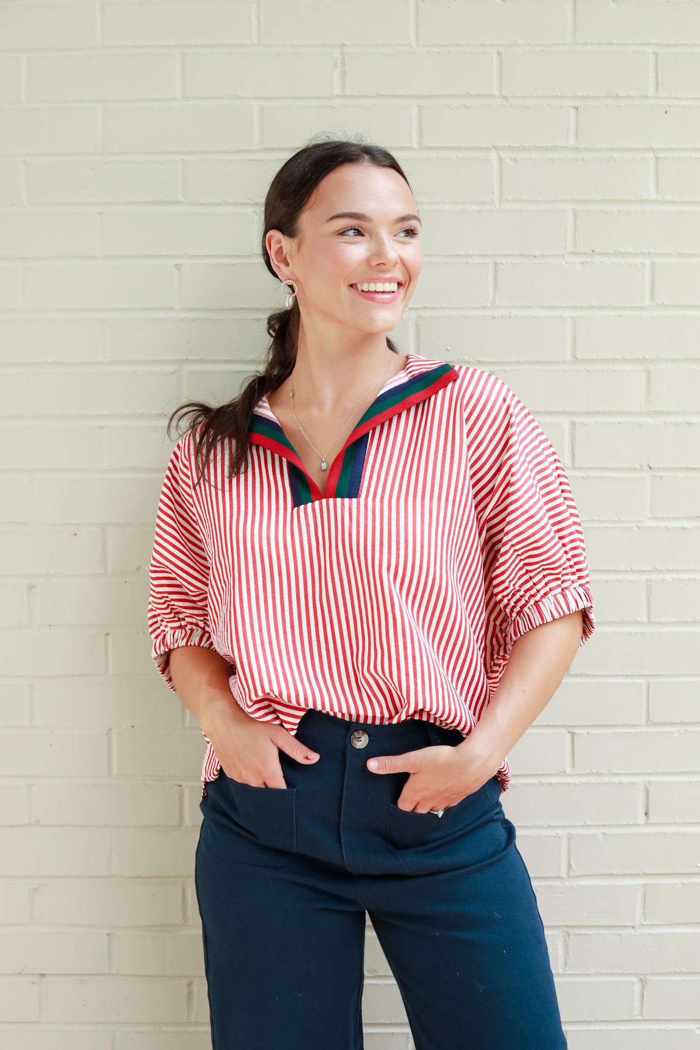 Sarah Stripe Trim Top