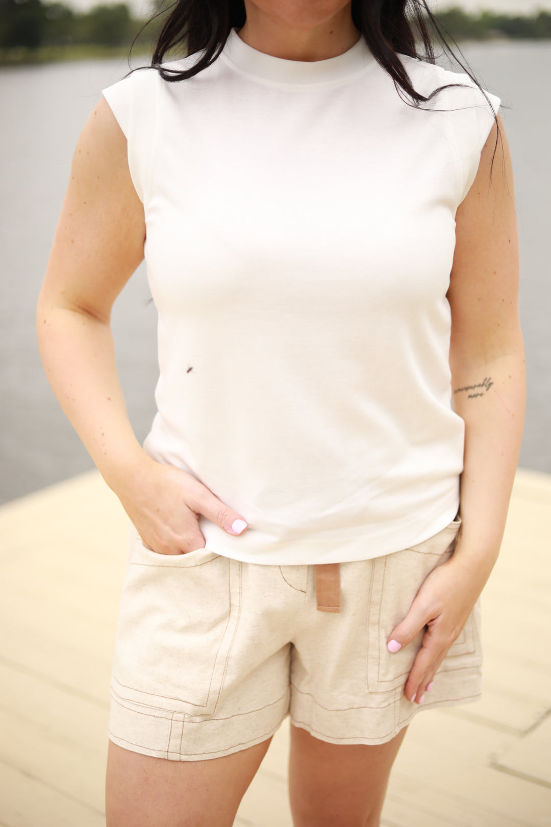 Cap Sleeve Crew Neck Top