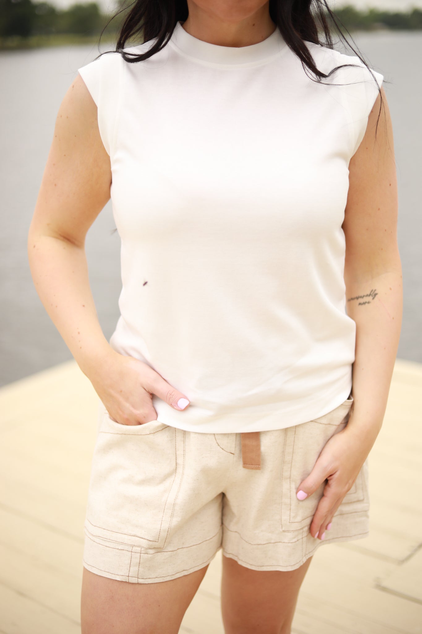 Cap Sleeve Crew Neck Top