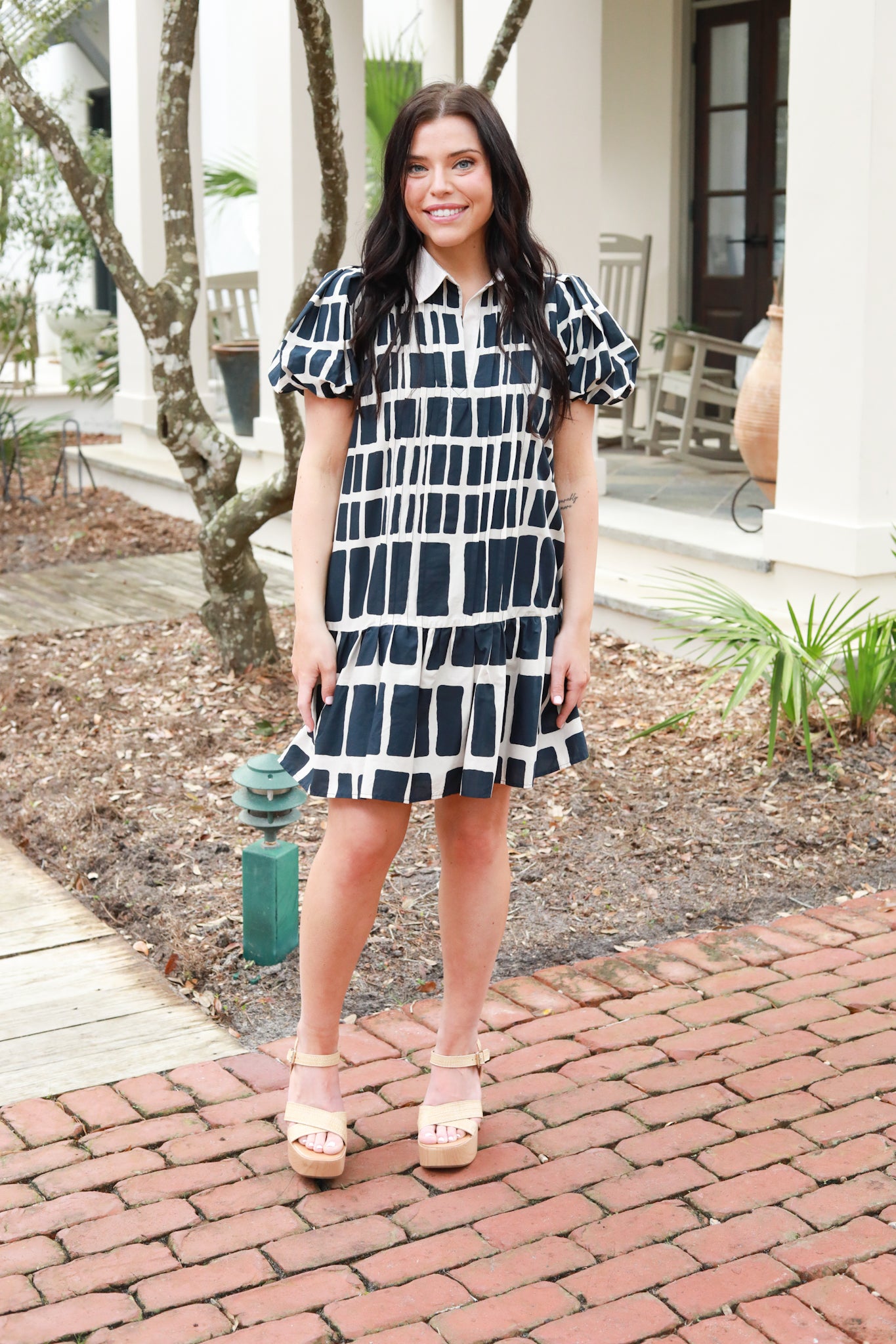 Square Print Collared Dress