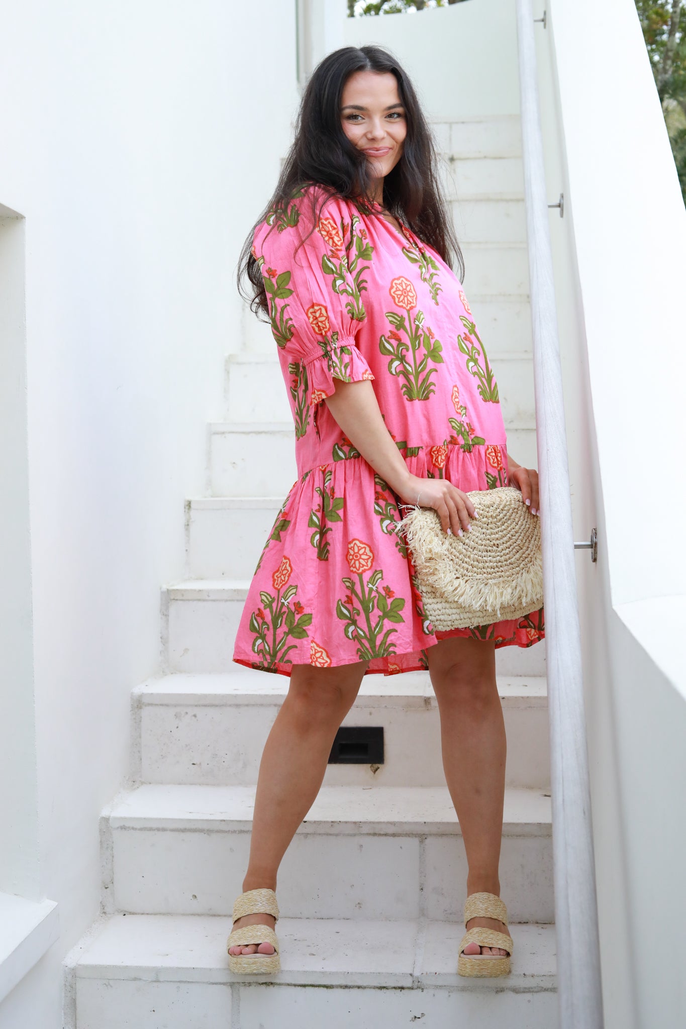 Drop Waist Floral Mini Dress