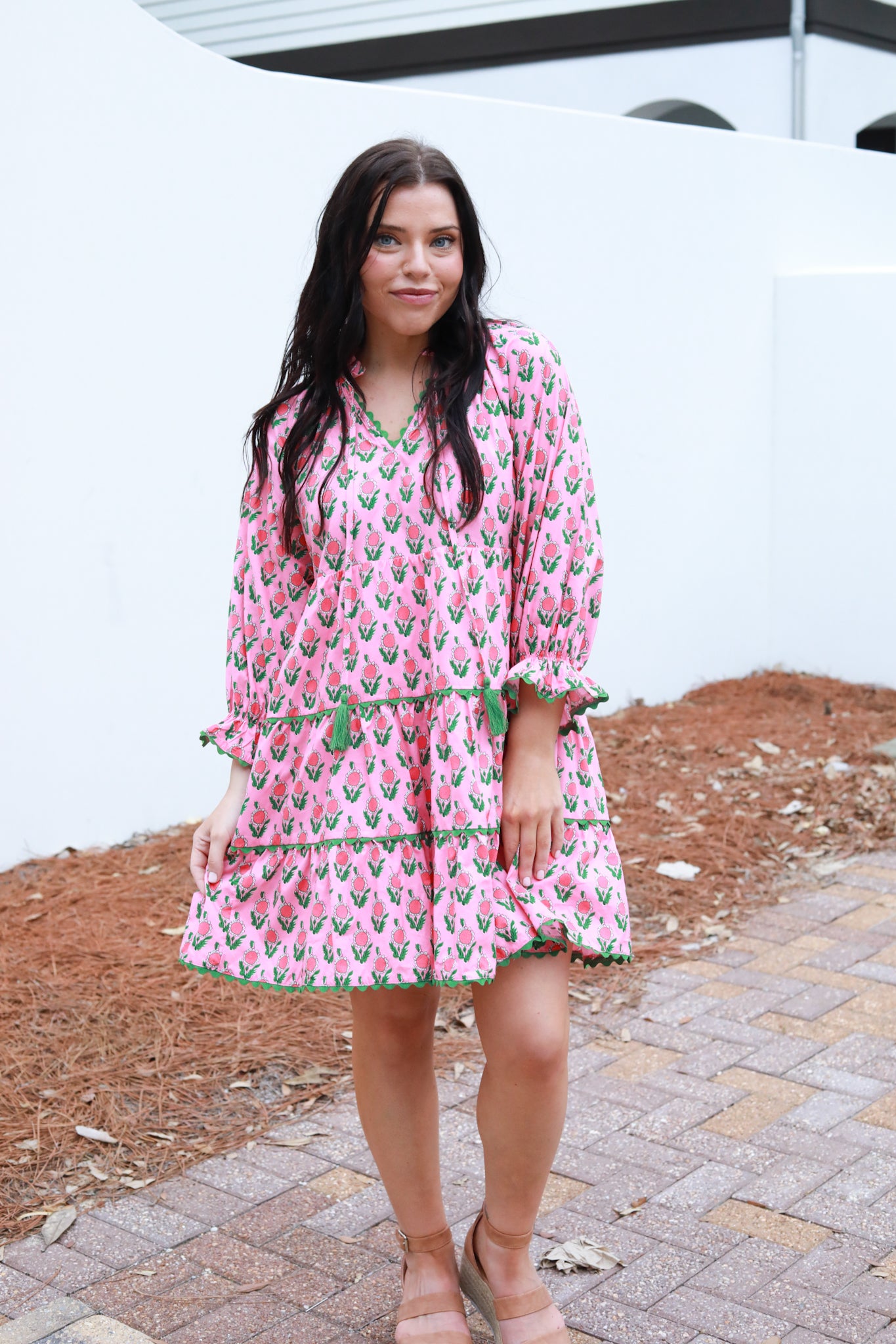 Tiered Floral Scallop Dress