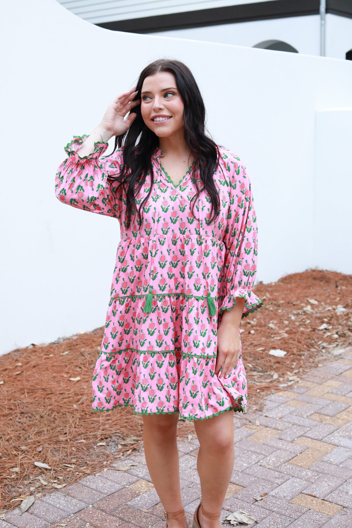 Tiered Floral Scallop Dress