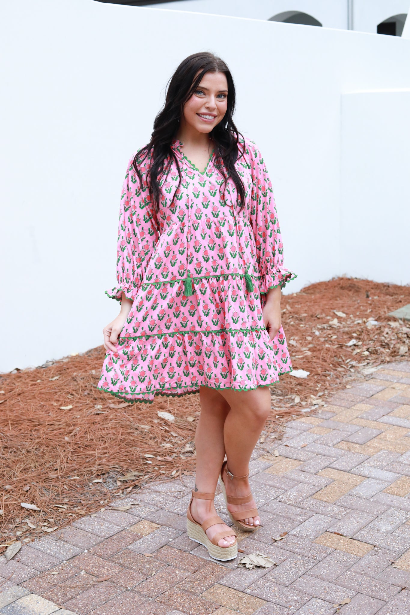 Tiered Floral Scallop Dress