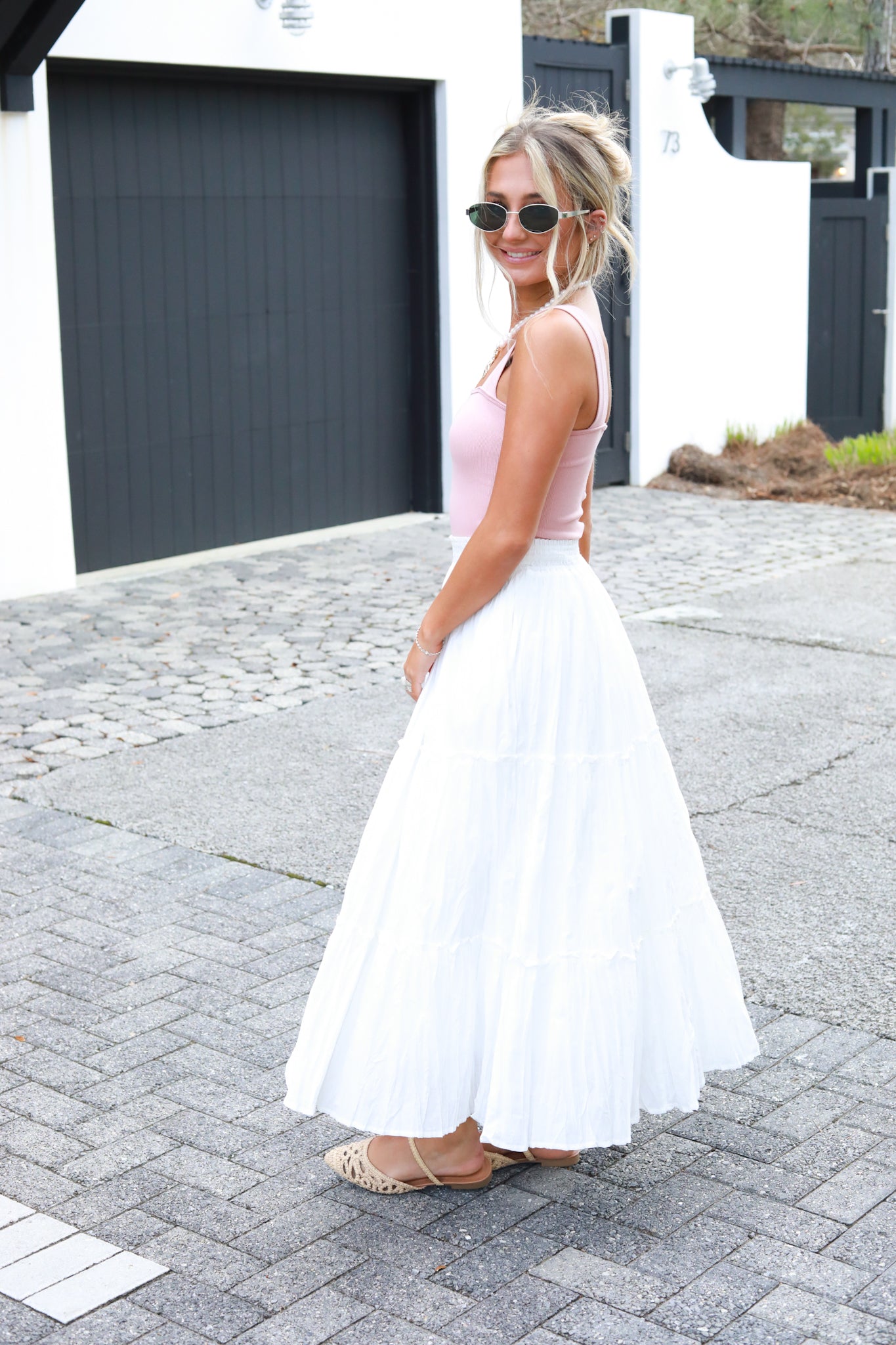 Pleated Tiered Midi Skirt