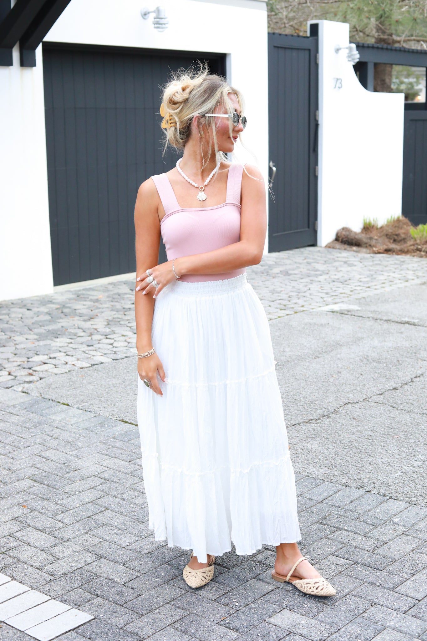 Pleated Tiered Midi Skirt