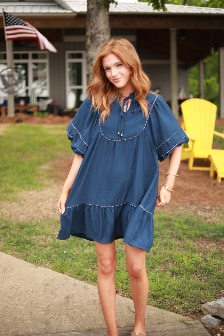 Puff Sleeve Tie Front Dress