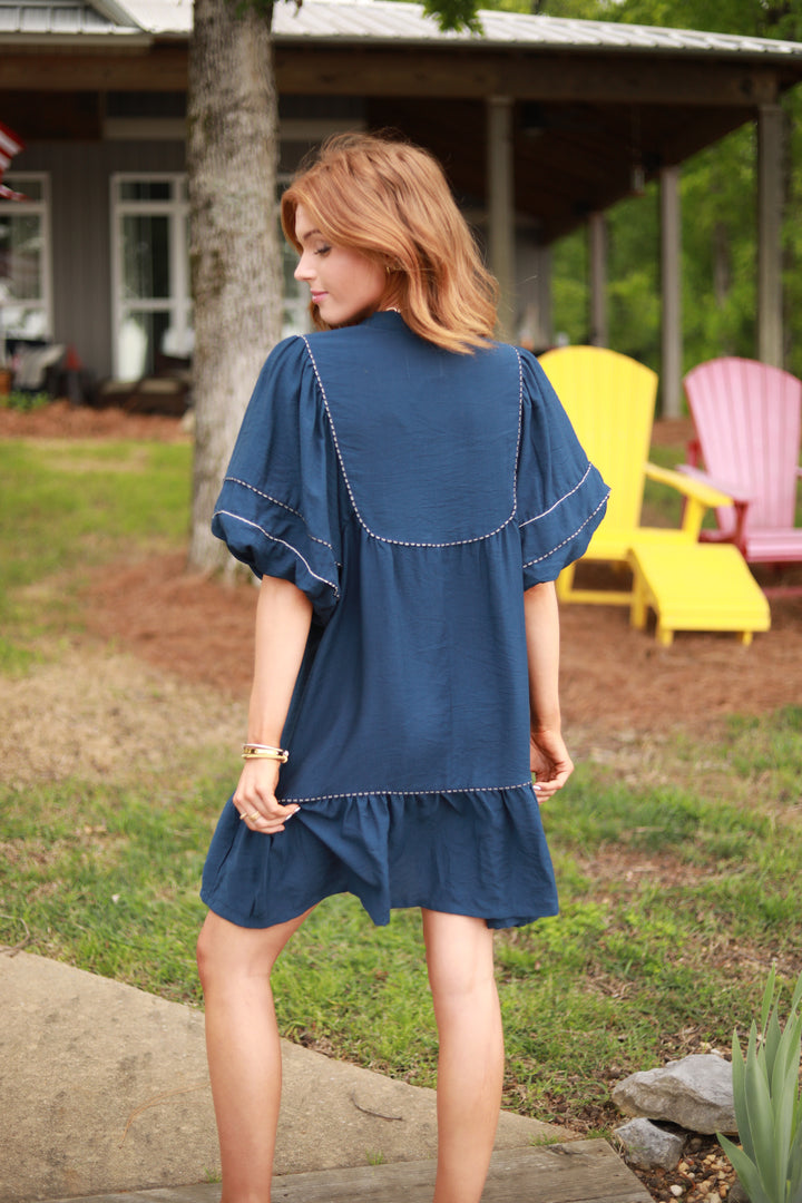 Puff Sleeve Tie Front Dress