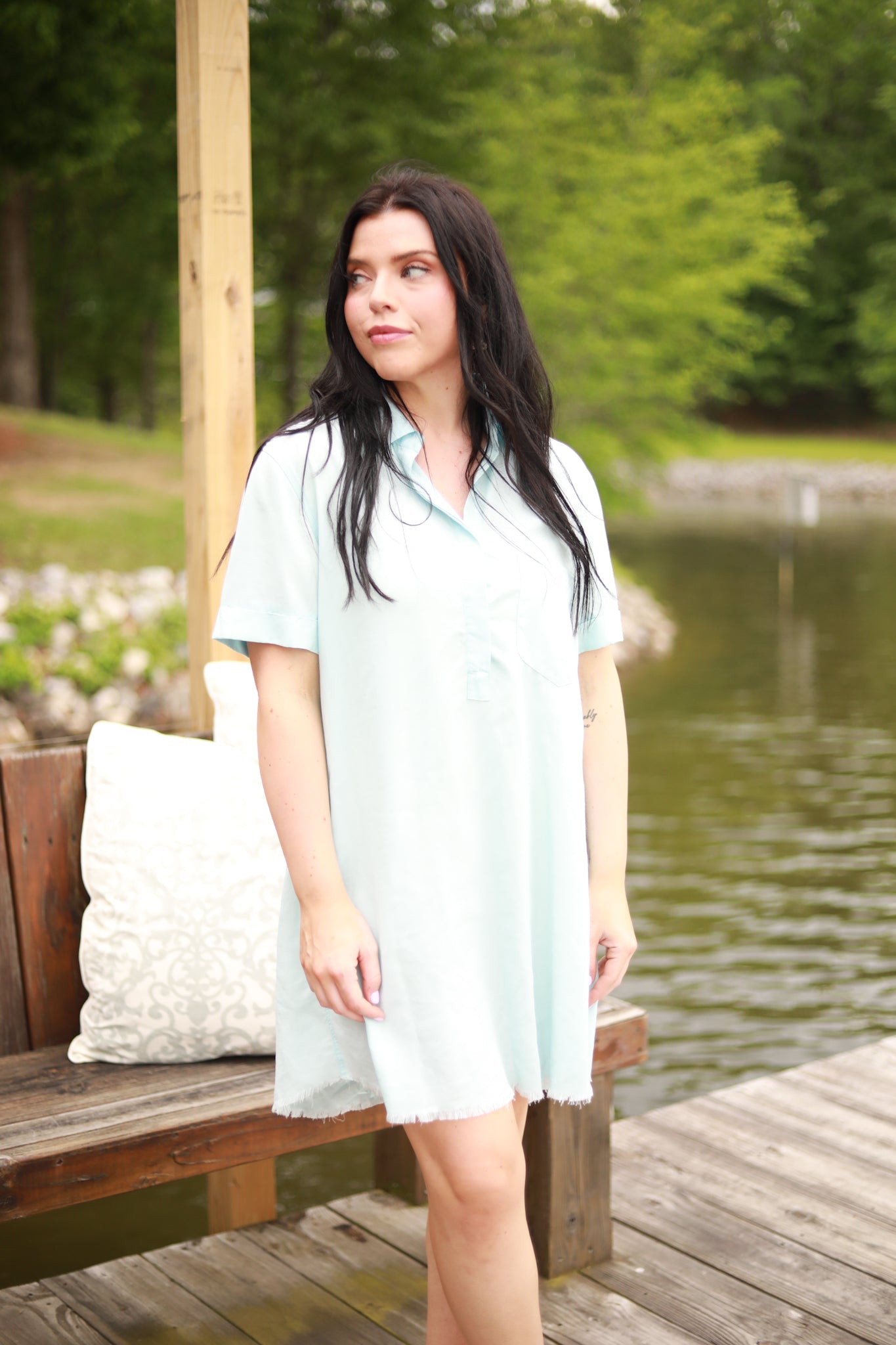 Cuffed Collar Henley Dress