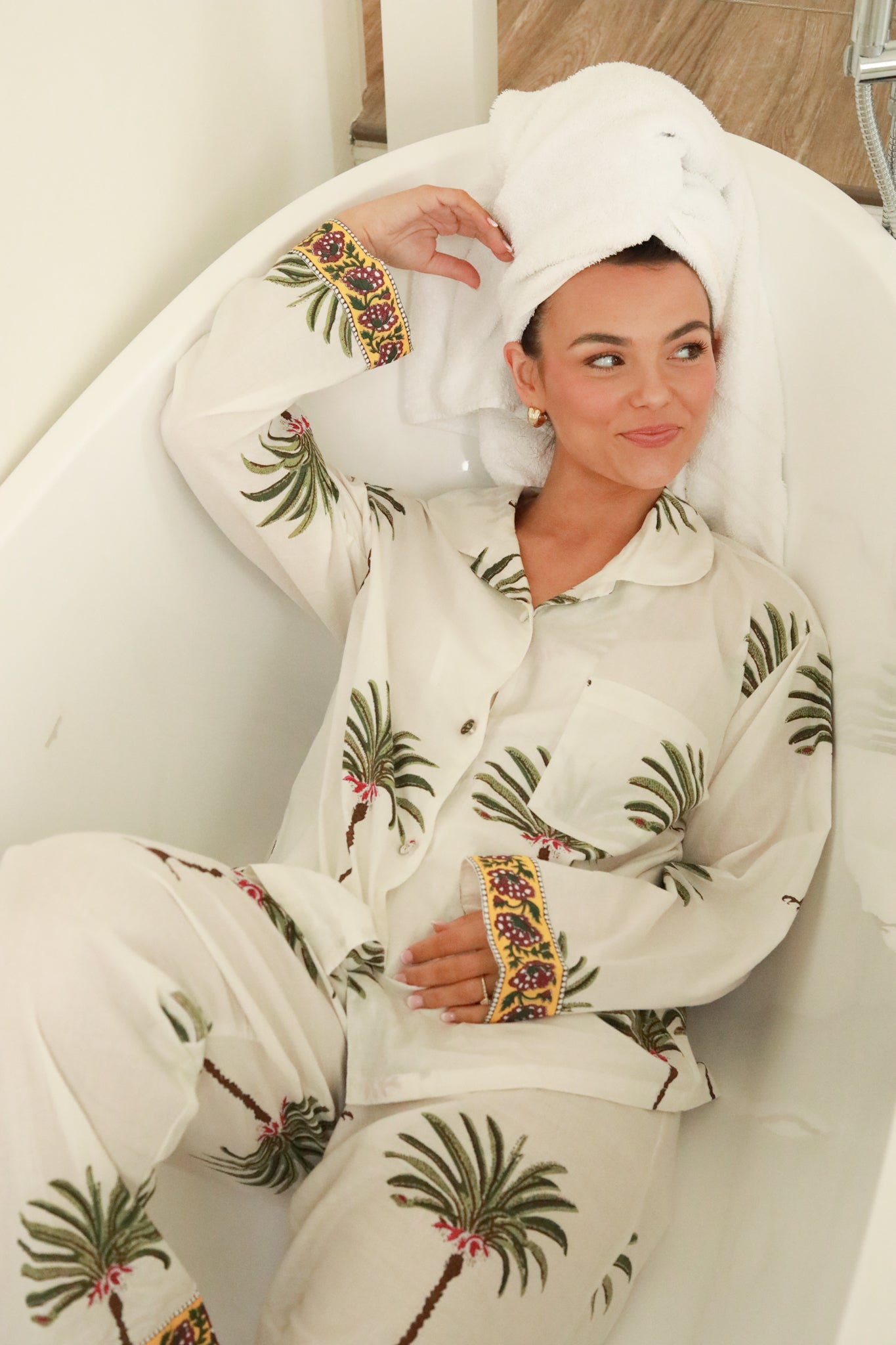 Palm Tree Long Sleeve Pajama Set