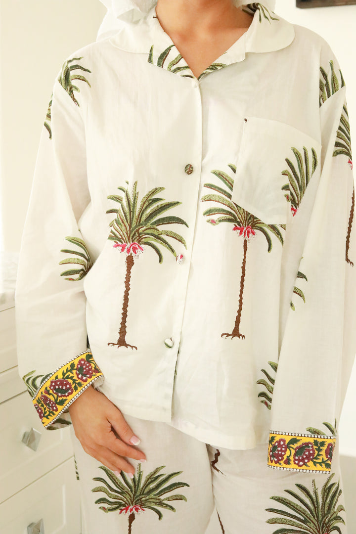 Palm Tree Long Sleeve Pajama Set