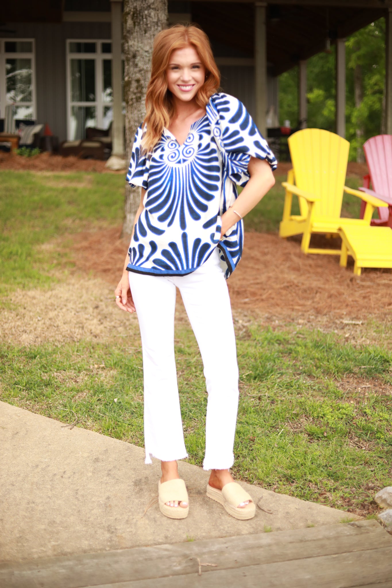 Abstract Print Puff Sleeve Top