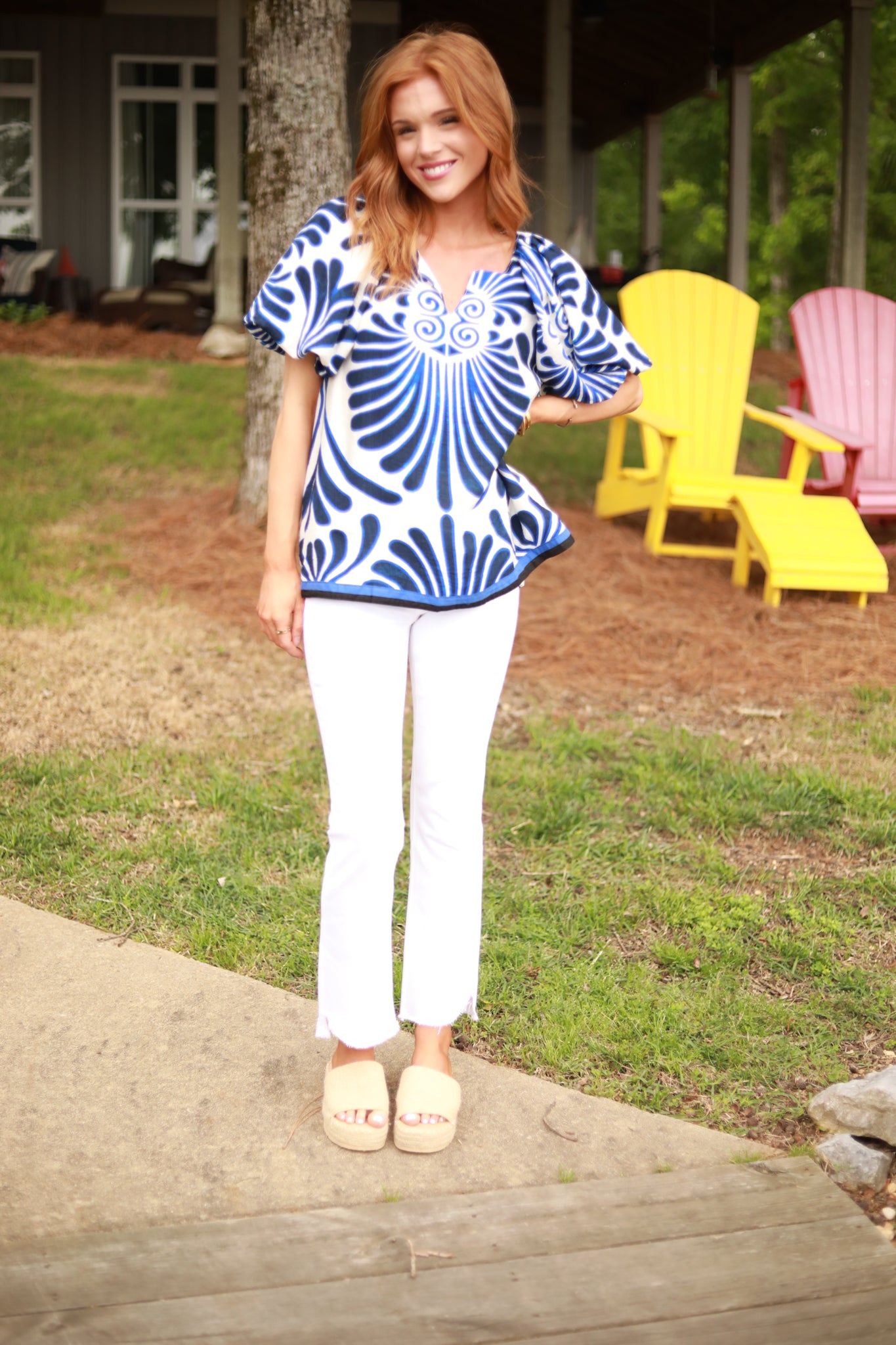 Abstract Print Puff Sleeve Top