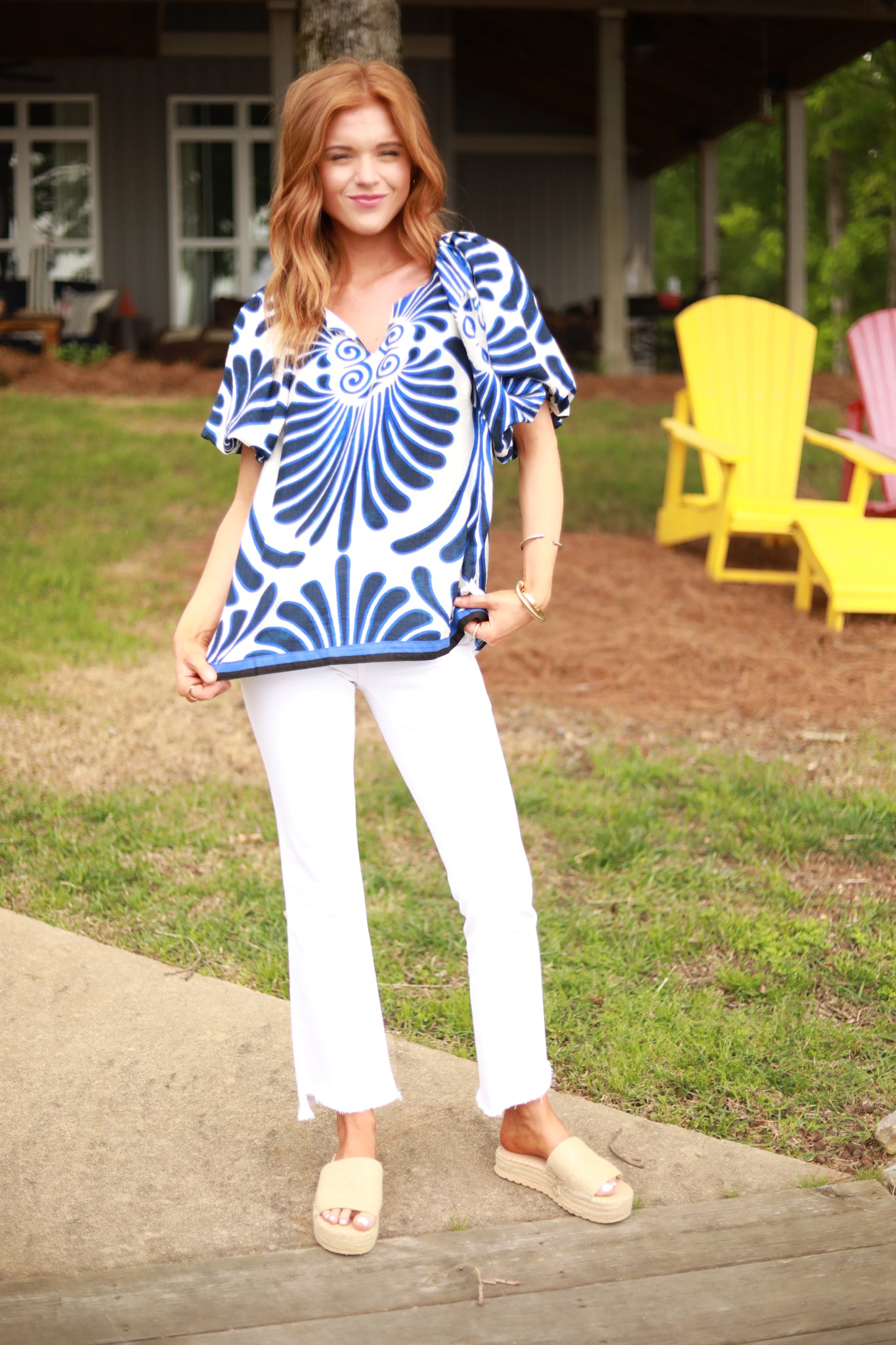 Abstract Print Puff Sleeve Top