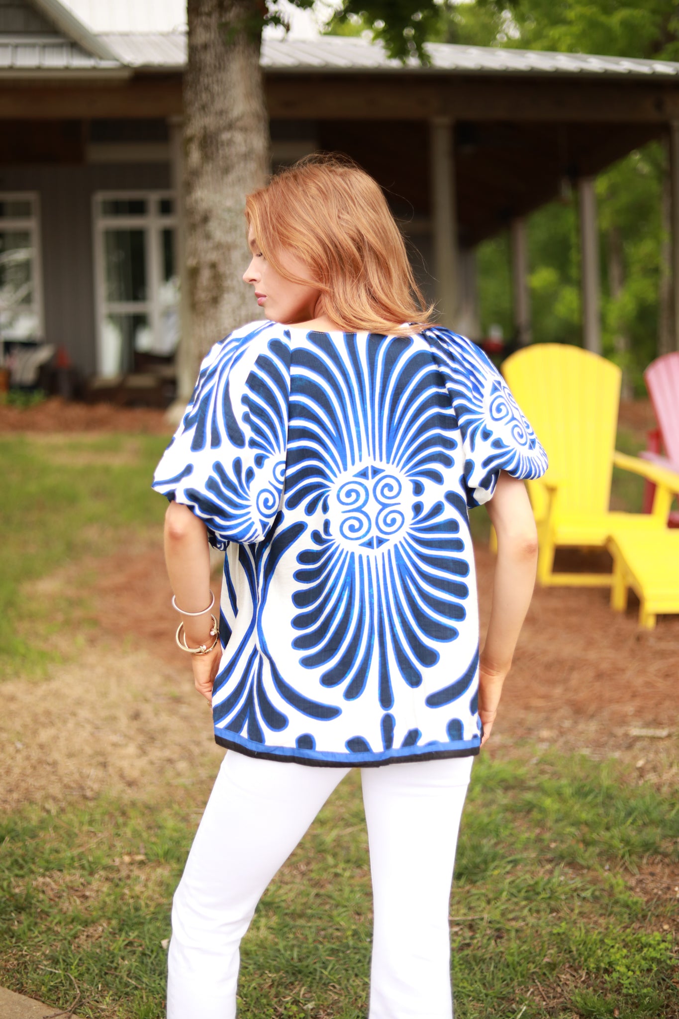 Abstract Print Puff Sleeve Top