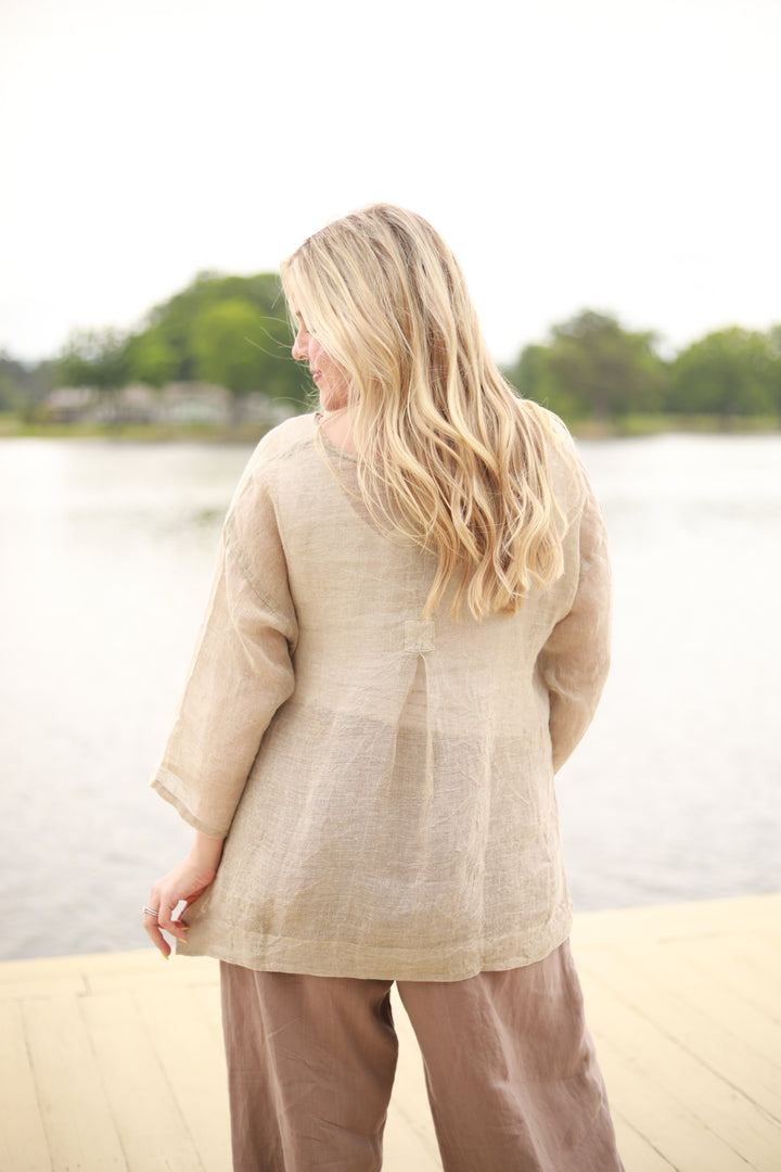Sheer Pleated Linen Tunic Top
