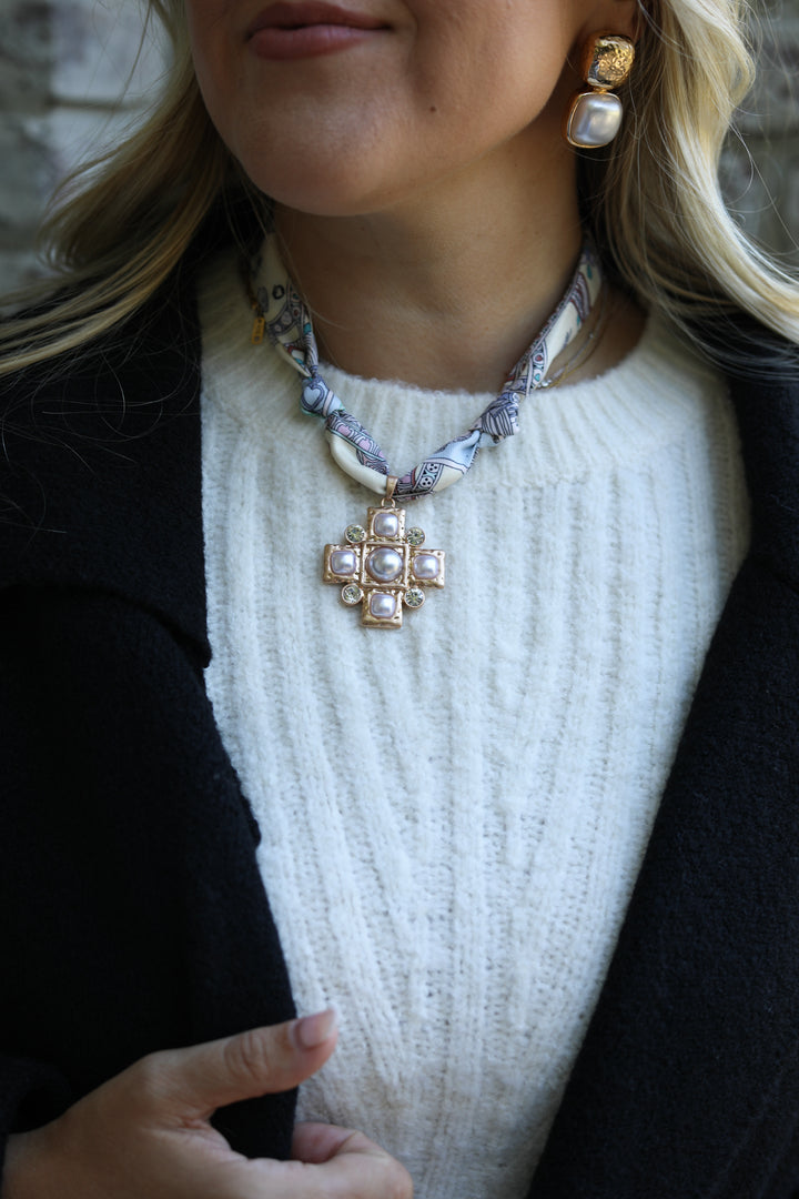 Geometric Cross Scarf Necklace