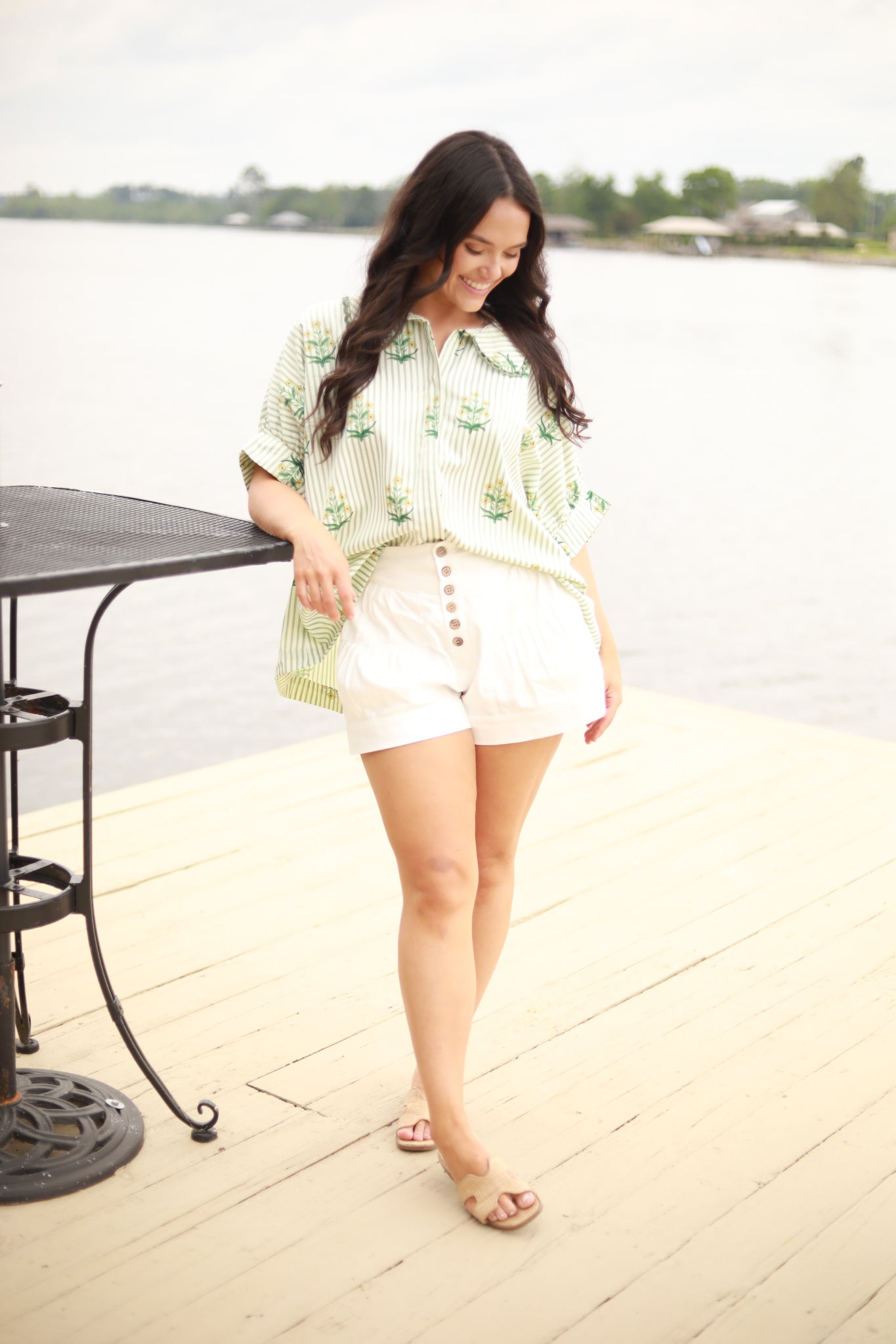Stripe Floral Button Down Top
