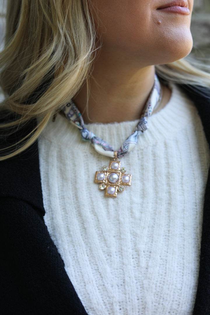 Geometric Cross Scarf Necklace