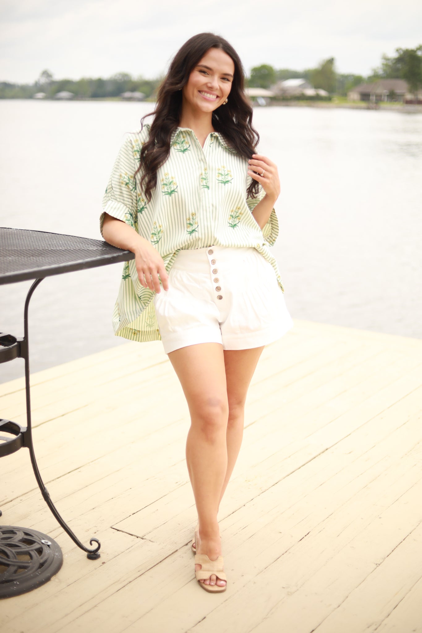 Stripe Floral Button Down Top