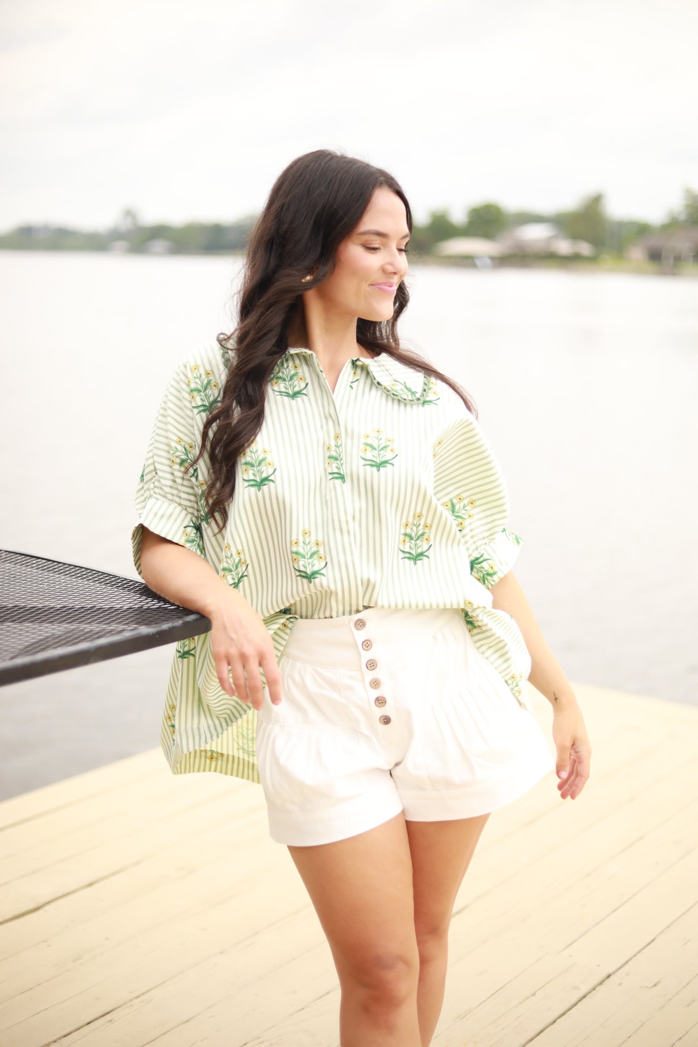 Stripe Floral Button Down Top