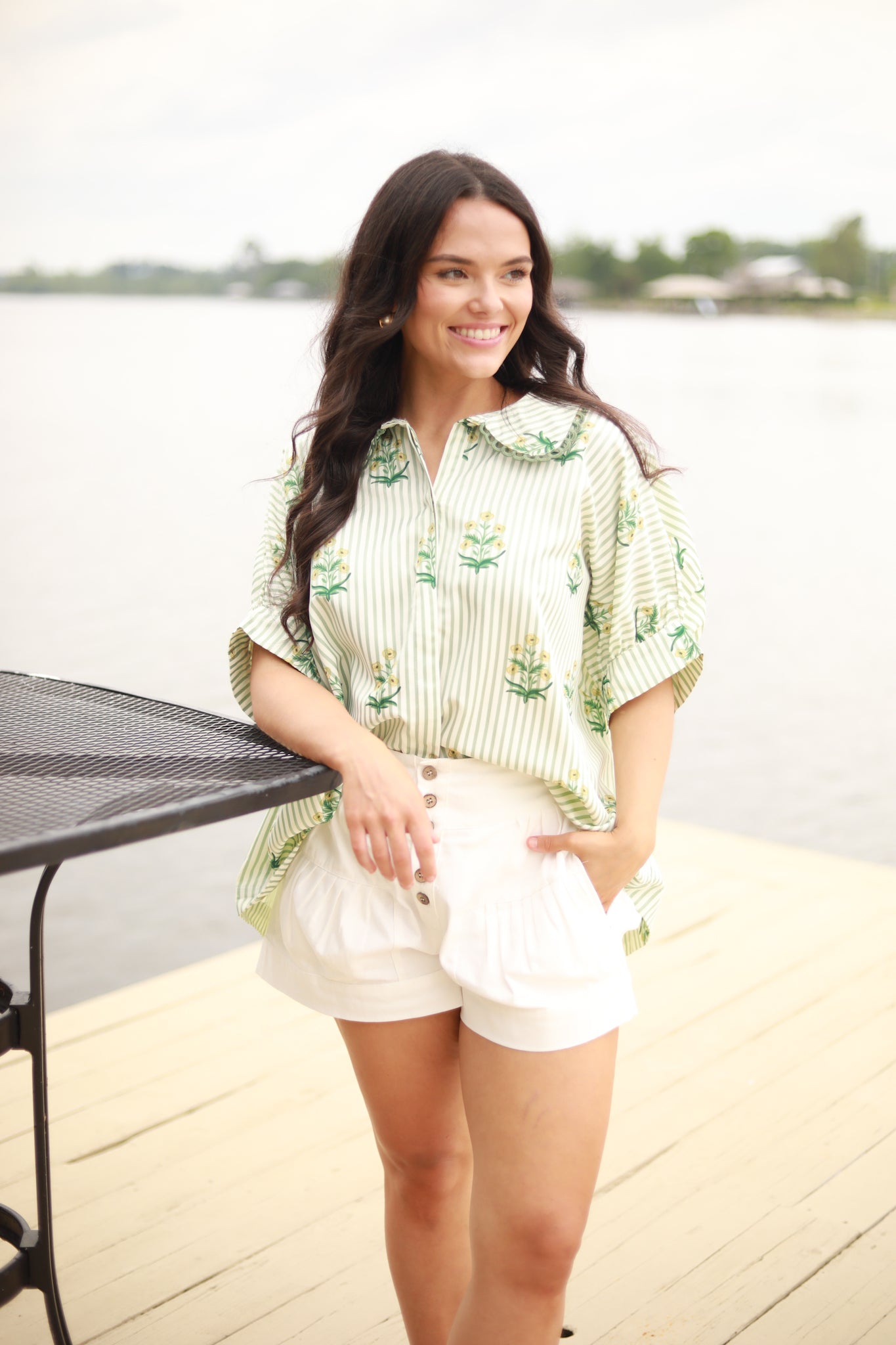 Stripe Floral Button Down Top