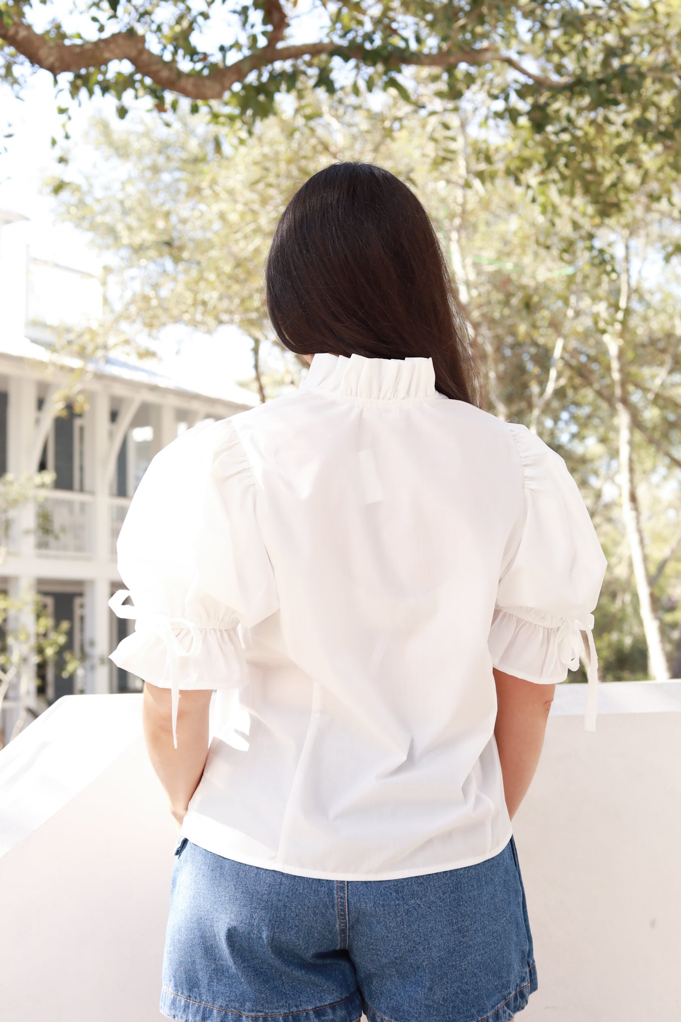 Ruffle V-Neck Button Down Top