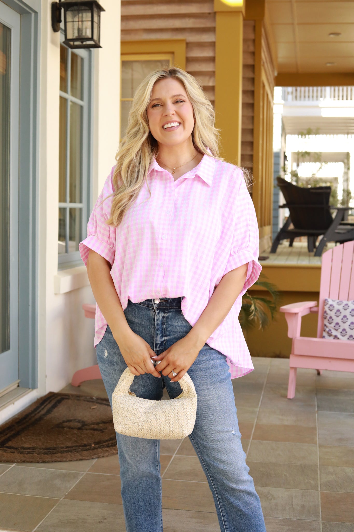 Gingham Button Down Top