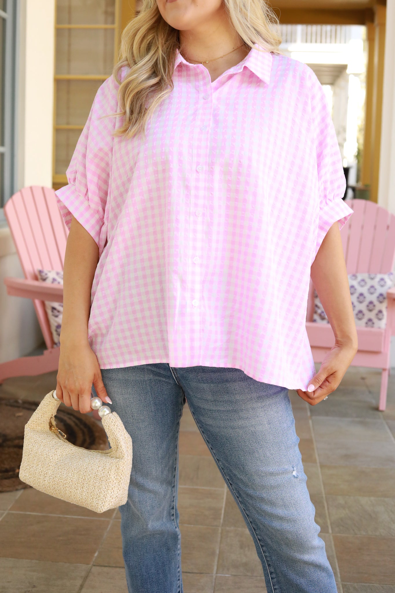 Gingham Button Down Top