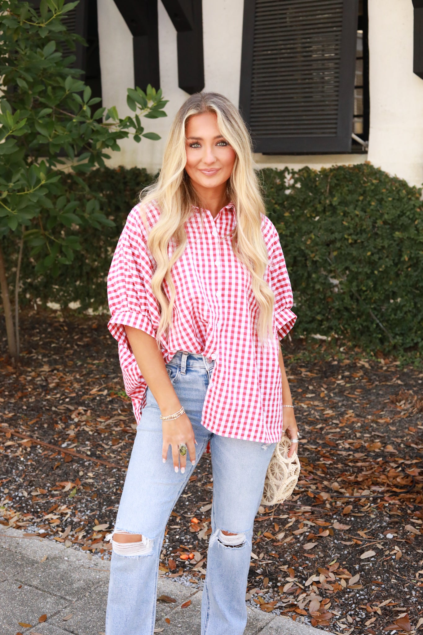 Gingham Button Down Top