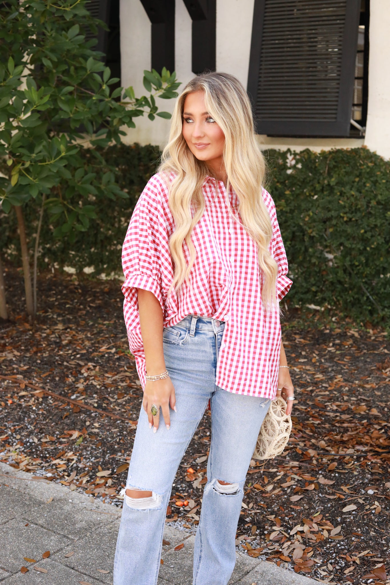 Gingham Button Down Top