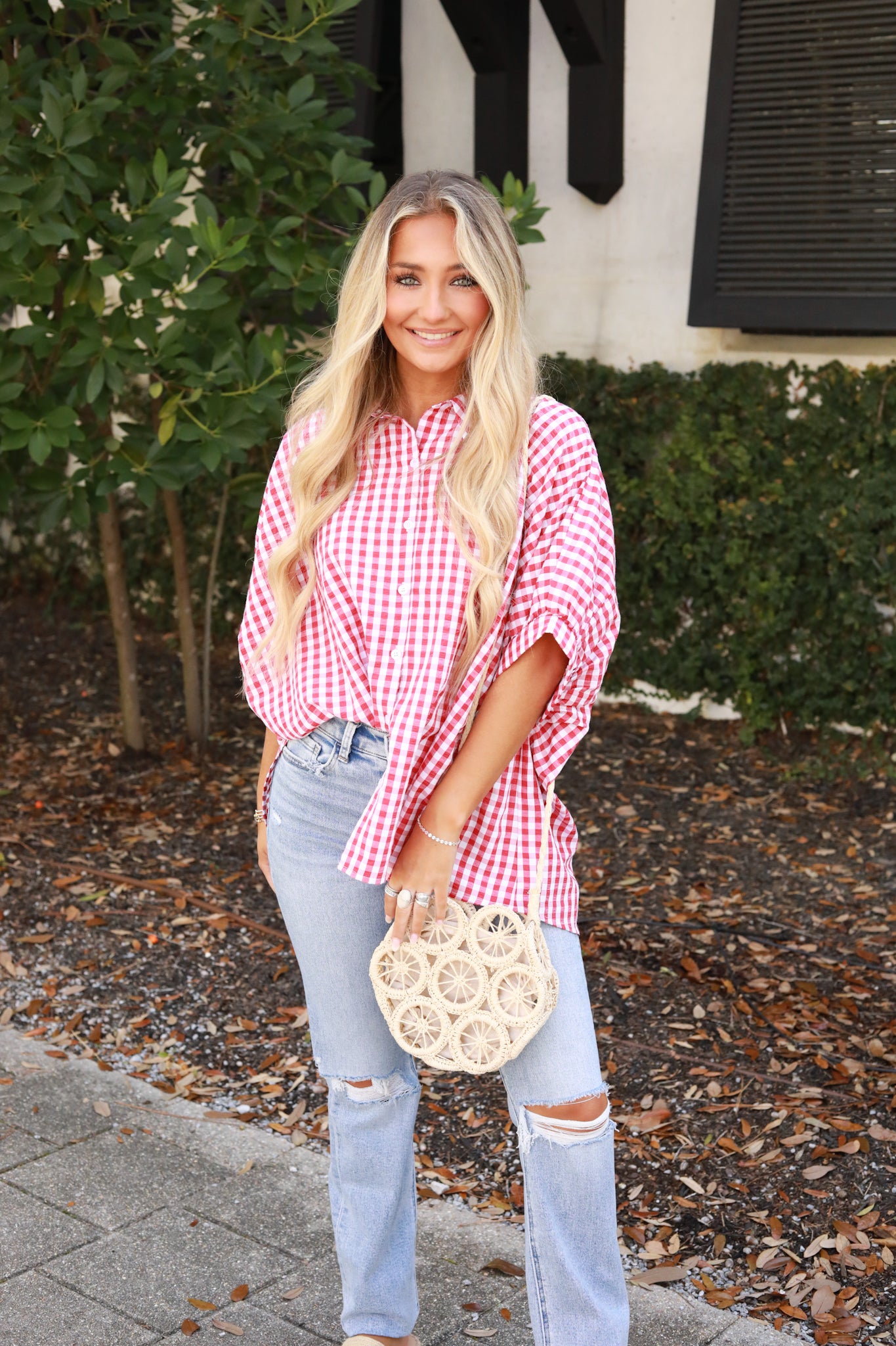 Gingham Button Down Top