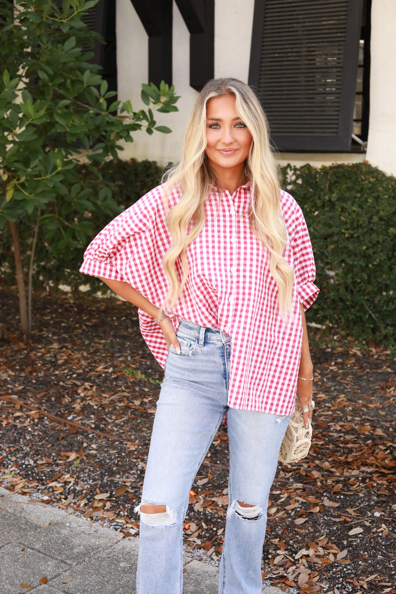 Gingham Button Down Top