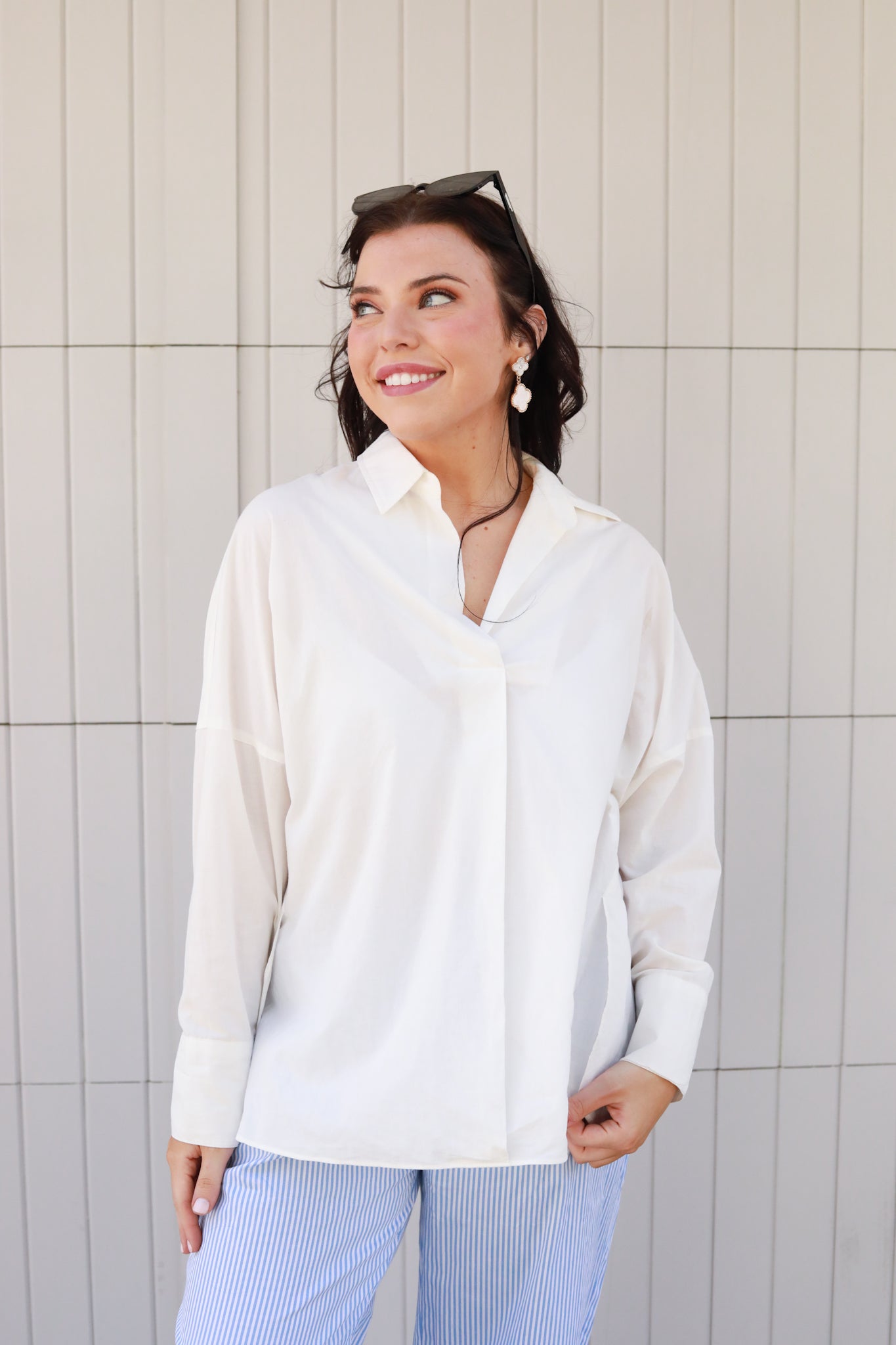 White Collared Top