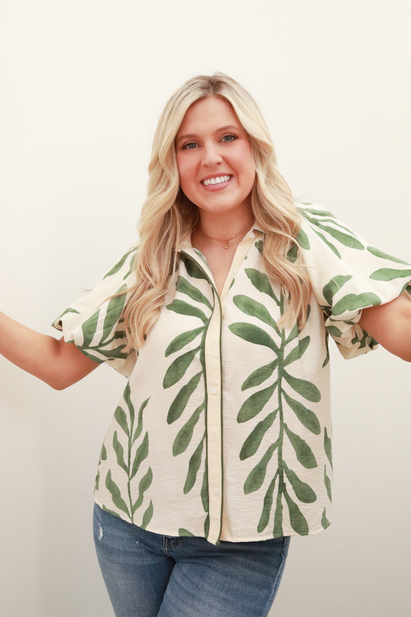 Leaf Print Collared Top