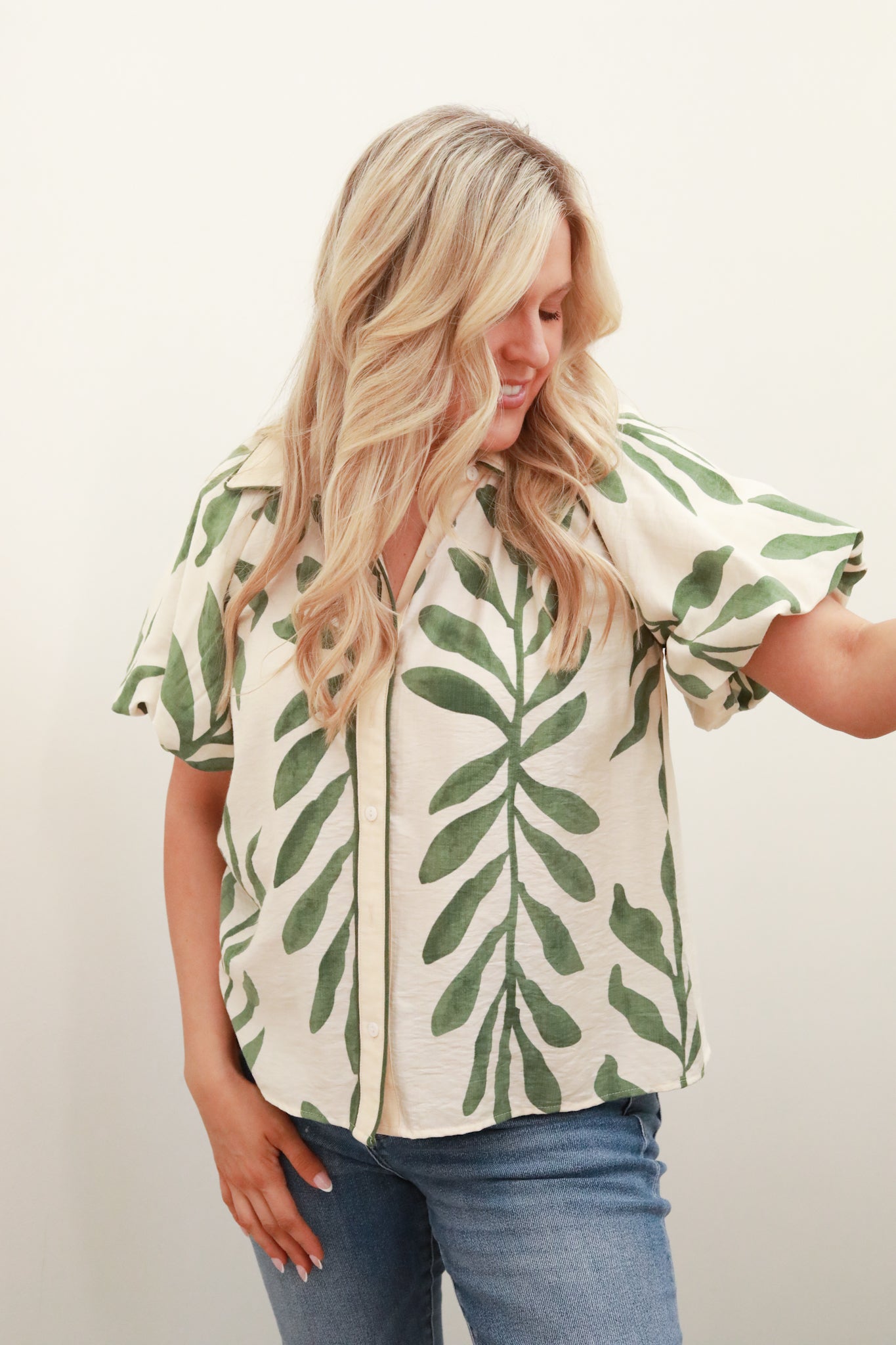 Leaf Print Collared Top