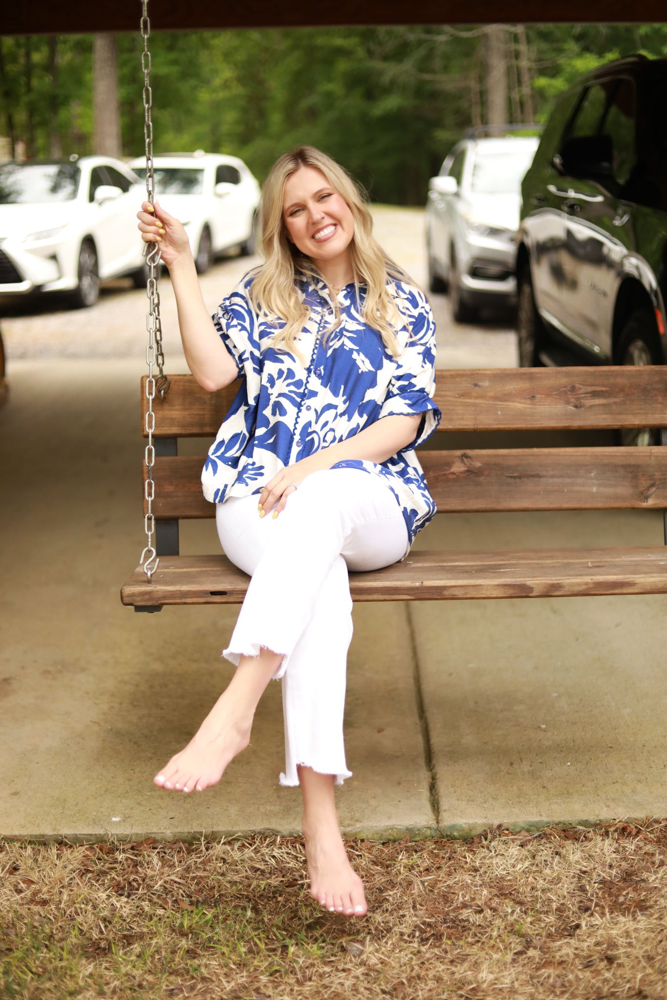 Button Front Two Tone Floral Top