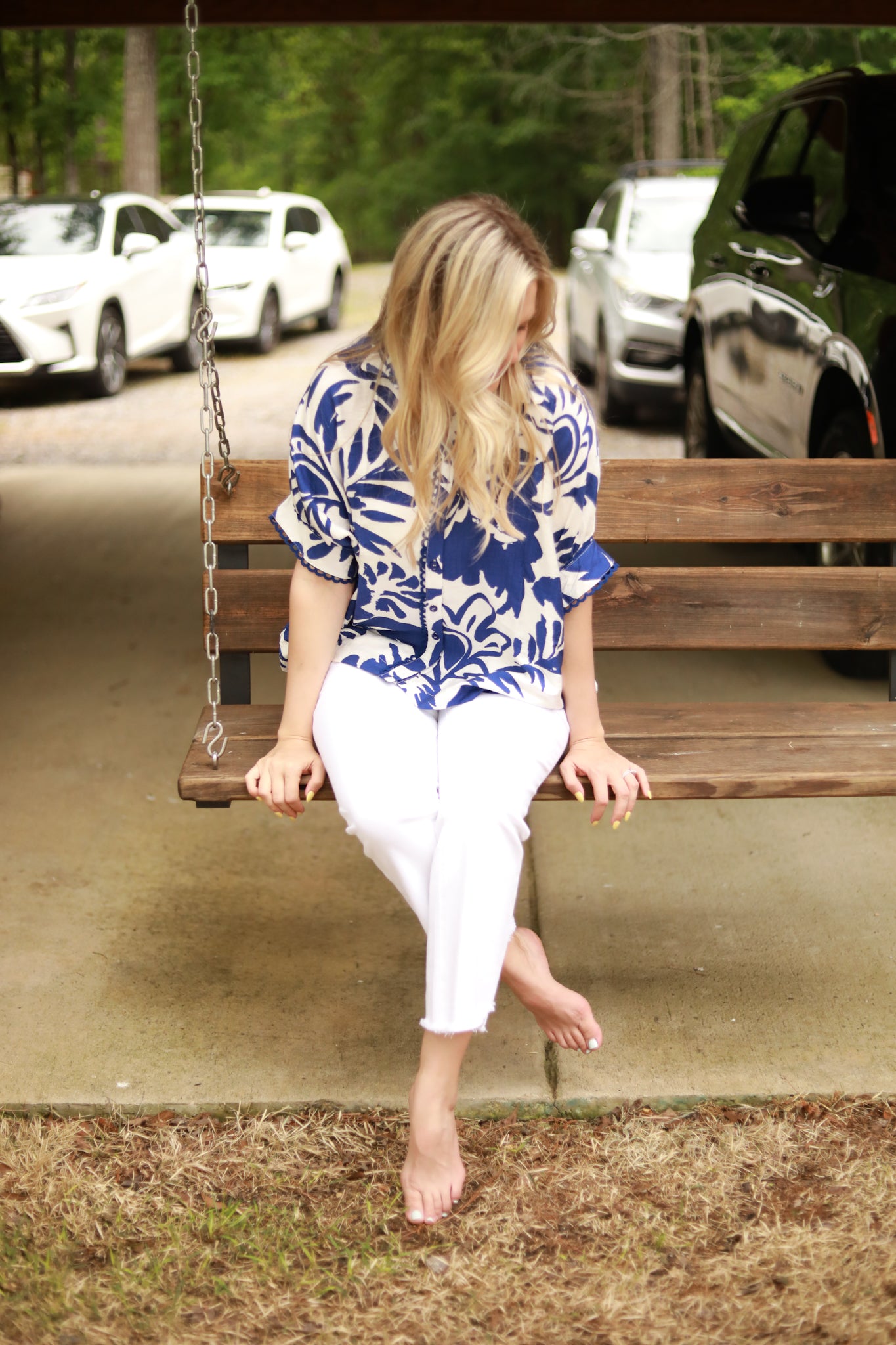 Button Front Two Tone Floral Top