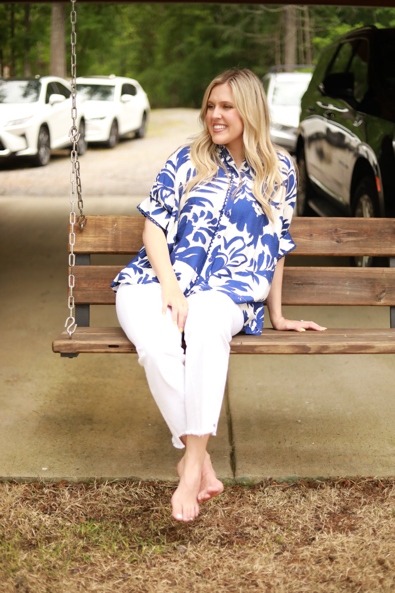 Button Front Two Tone Floral Top